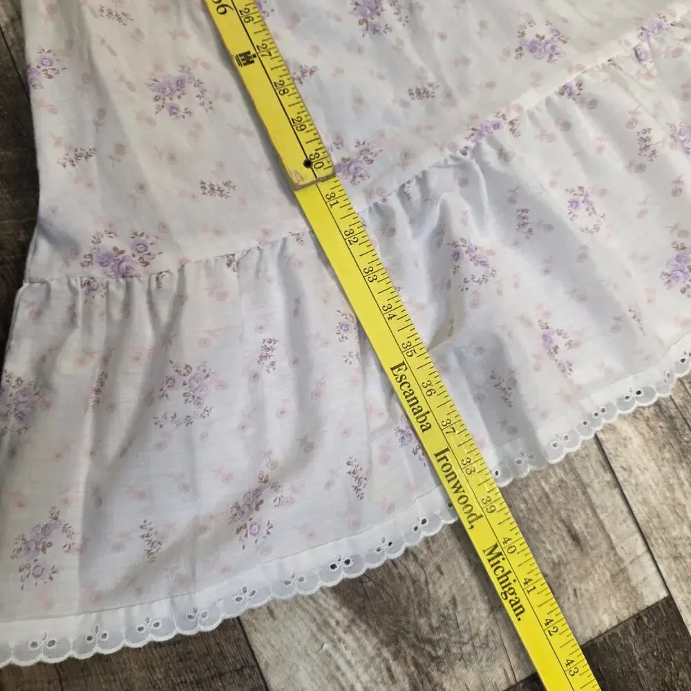 Vintage Girls Floral Prairie Midi Dress Eyelet Cottagecore Lavender Lace Size 7